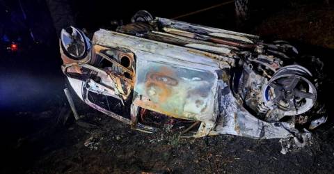 Man dies after car skids, catches fire in Teluk Intan