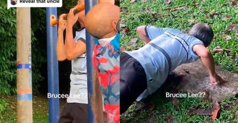 Senior citizen goes viral after doing two-finger push ups