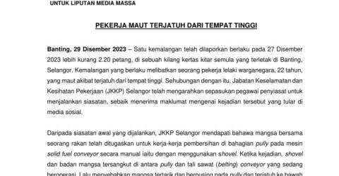 JKKP Siasat Insiden Pekerja Kilang Kitar Semula Maut Terjatuh Ketika ...