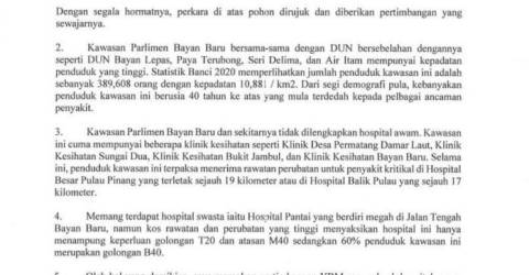 Bayan Baru MP requests for govt hospital in constituency