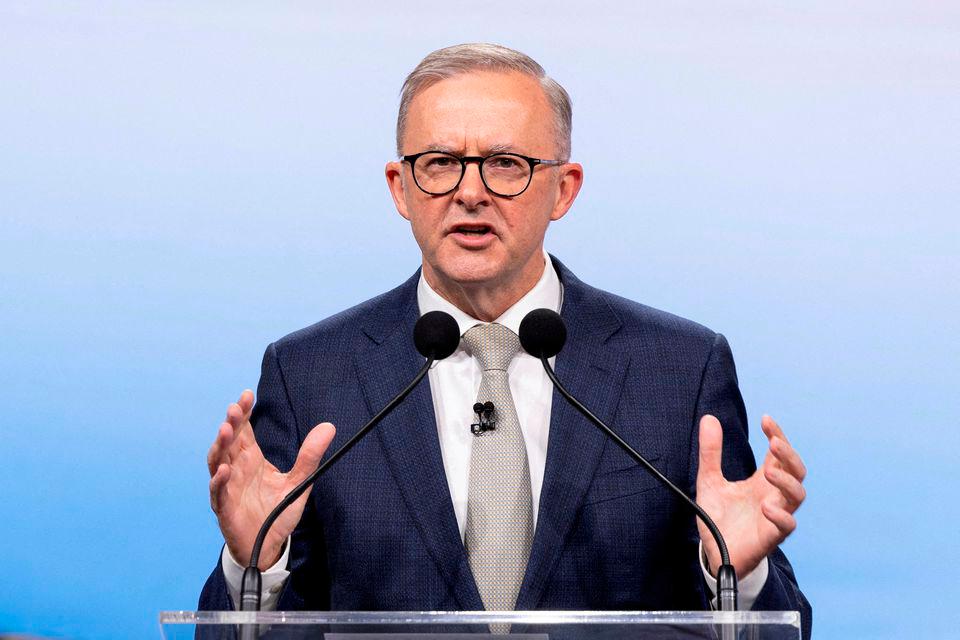 Australian Opposition Leader Anthony Albanese during the second leaders’ debate of the 2022 federal election campaign at the Nine studio in Sydney, Australia May 8, 2022. REUTERSPIX