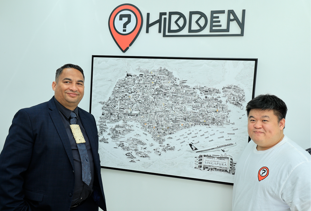 Hayden Hape, Chair, Ngāti Kahungunu ki Tamaki nui a Rua Taiwhenua (left) and Lim Yee Hung, co-founder of Hidden at Hidden’s office at Lower Delta Road. PHOTO: Hidden