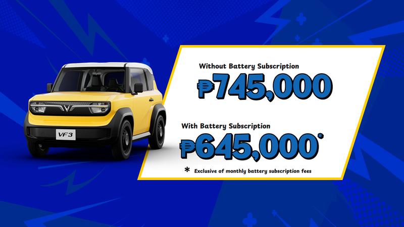 $!VF 3 customers who opt for the battery subscription can choose from a flexible list of subscription plans starting at just 2,800 pesos per month, allowing for cost optimization based on travel needs.