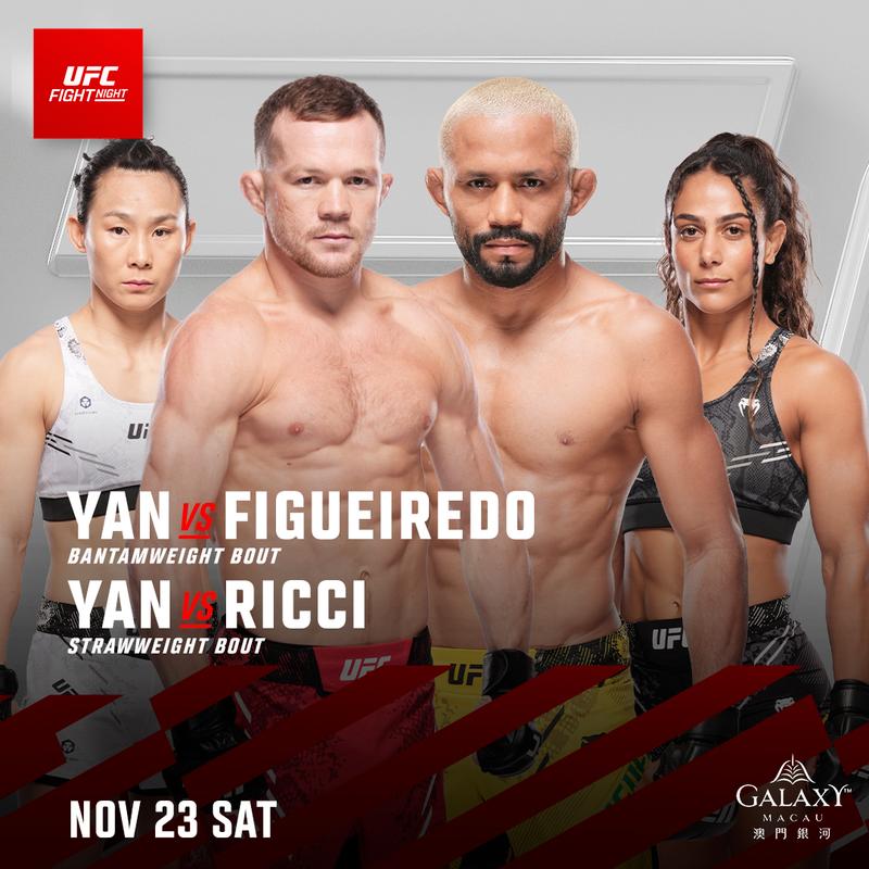 $!In the main event, former UFC bantamweight champion and No.3 ranked contender Petr Yan will face former UFC flyweight champion and No.5 ranked bantamweight Deiveson Figueiredo. In the co-main event, former UFC women’s strawweight title challenger and No.2 ranked Yan Xiaonan reignites her championship quest by taking on surging phenom and No.9 ranked Tabatha Ricci.