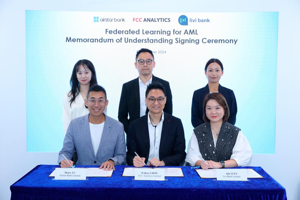 Front Row: left to right Mr. Henry Yu, Chief Compliance Officer, Airstar Bank Limited Mr. Wallace Chow, Founder &amp; CEO, FCC Analytics Limited Ms. Ada Yuen, Chief Risk Officer, livi Bank Limited ; Back Row: left to right Ms. Sunny Xu, Head of Financial Crime Compliance, Airstar Bank Limited Mr. Luke Ng, Chief Technology Officer, FCC Analytics Limited Ms. Karen Kwok, Head of Financial Crime Compliance, livi Bank Limited