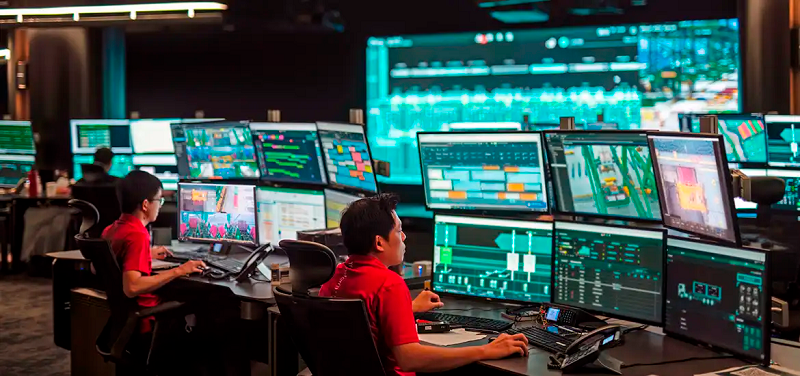 Employees in the Tuas port operations room