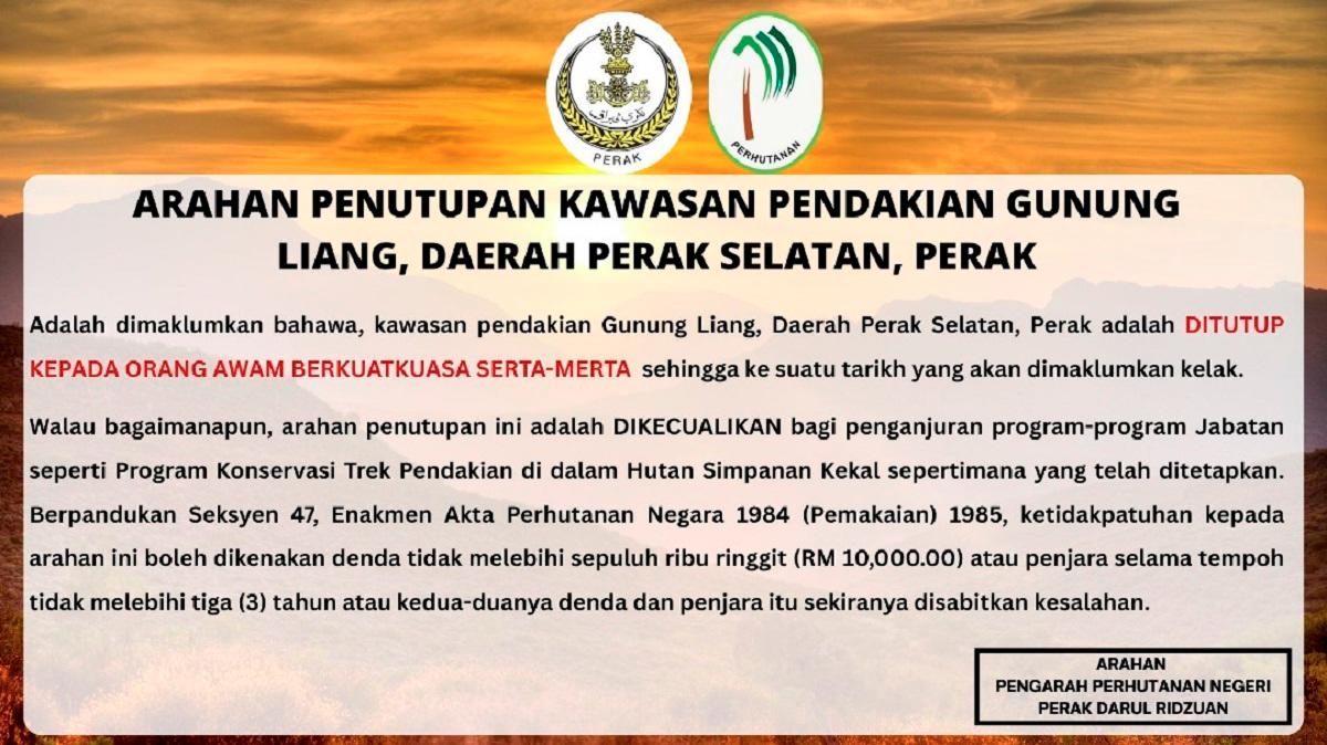 Kredit Facebook Jabatan Perhutanan Negeri Perak (Hutan Perak)