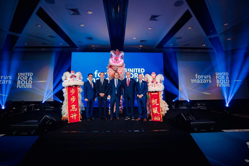 Celebrating the launch of our new brand in APAC with our global leaders! (From left to right) Rick Chan, Managing Partner, Forvis Mazars in Singapore and Head of Audit &amp; Assurance APAC; Hérve Hélias, Chair, Forvis Mazars Global Network Executive Board; Pascal Jauffret, Head of Forvis Mazars in APAC and member of the Forvis Mazars Group Executive Board; Matt Snow, Vice-Chair, Forvis Mazars Global Network Executive Board; and Tom Watson, Chief Executive Officer, Forvis Mazars in the United States.