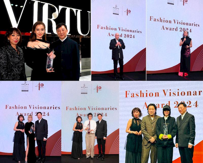 $!The six Fashion Visionaries 2024 awardees: (Row 1, from left to right) artist Angelababy, Allan Zeman, chairman of Lan Kwai Fong Holdings Ltd, and Marjorie Yang, chairman of Esquel Group. (Row 2, from left to right) Socialite Mira Yeh, the fashion brand pushBUTTON, and the digital fashion platform FabriX.