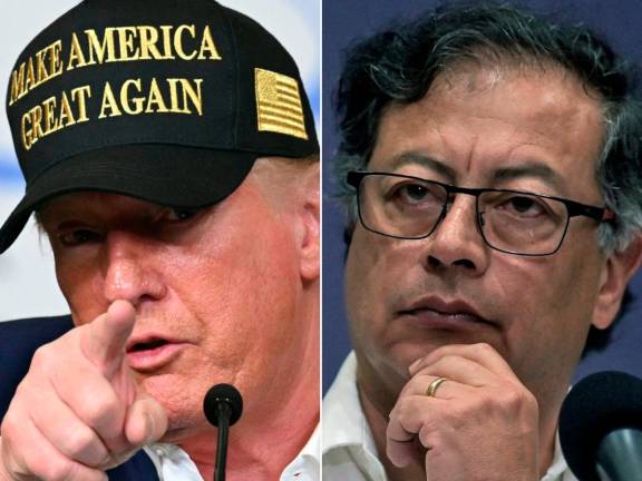 This combination of pictures created on January 26, 2025 shows US President Donald Trump in Pacific Palisades, a neighborhood of Los Angeles, California, on January 24, 2025 and Colombian President Gustavo Petro in Cali, Colombia, on September 9, 2023. - AFP