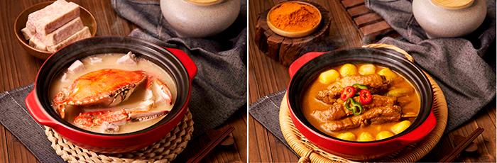 $!Putien features Boiled Crab in Taro Soup (left) and Fujian Curry Lamb Chop in Clay Pot.