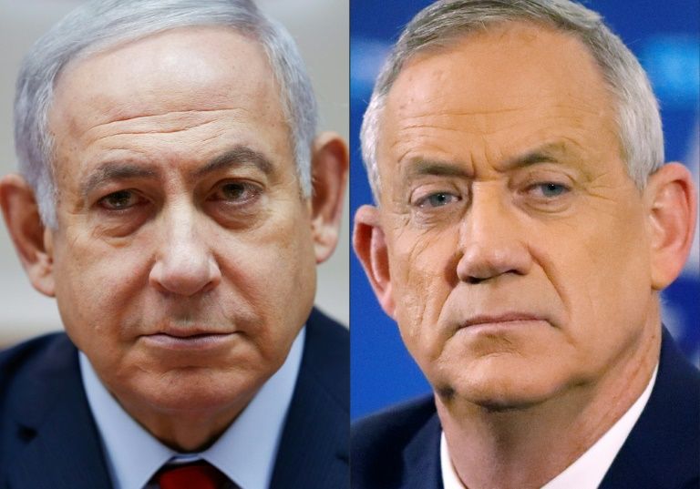 Israeli Prime Minister Benjamin Netanyahu (L) faces a strong challenge from retired general Benny Gantz and his Blue and White alliance in Tuesday’s polls. — AFP
