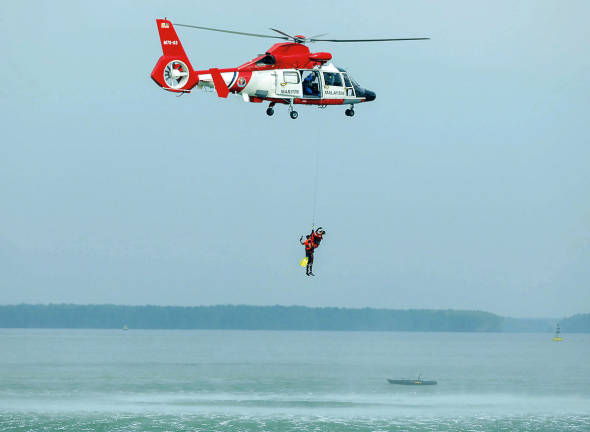 An MMEA helicopter being used during a life-saving demonstration at the event in Tanjung Harapan. – theSunpix