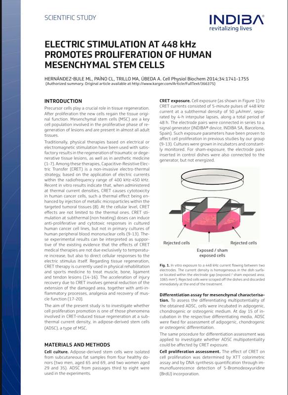 Breakthrough Study Highlights INDIBA Proionic 448kHz’s Role in Stem Cell Proliferation.