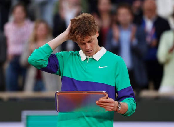 Italy’s Jannik Sinner with the runner up trophy after losing the men’s singles final against Spain’s Carlos Alcaraz in Paris, France on June 8, 2025. - REUTERSpix