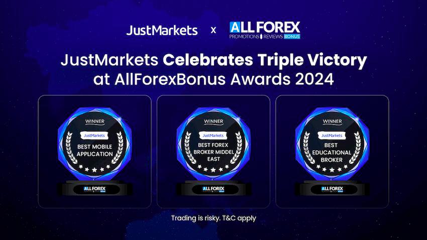 JustMarkets Celebrates Triple Victory at AllForexBonus Awards 2024