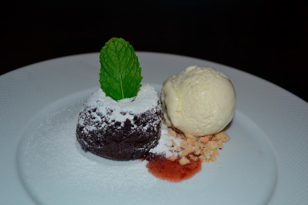 $!Chocolate fondant with vanilla ice cream.