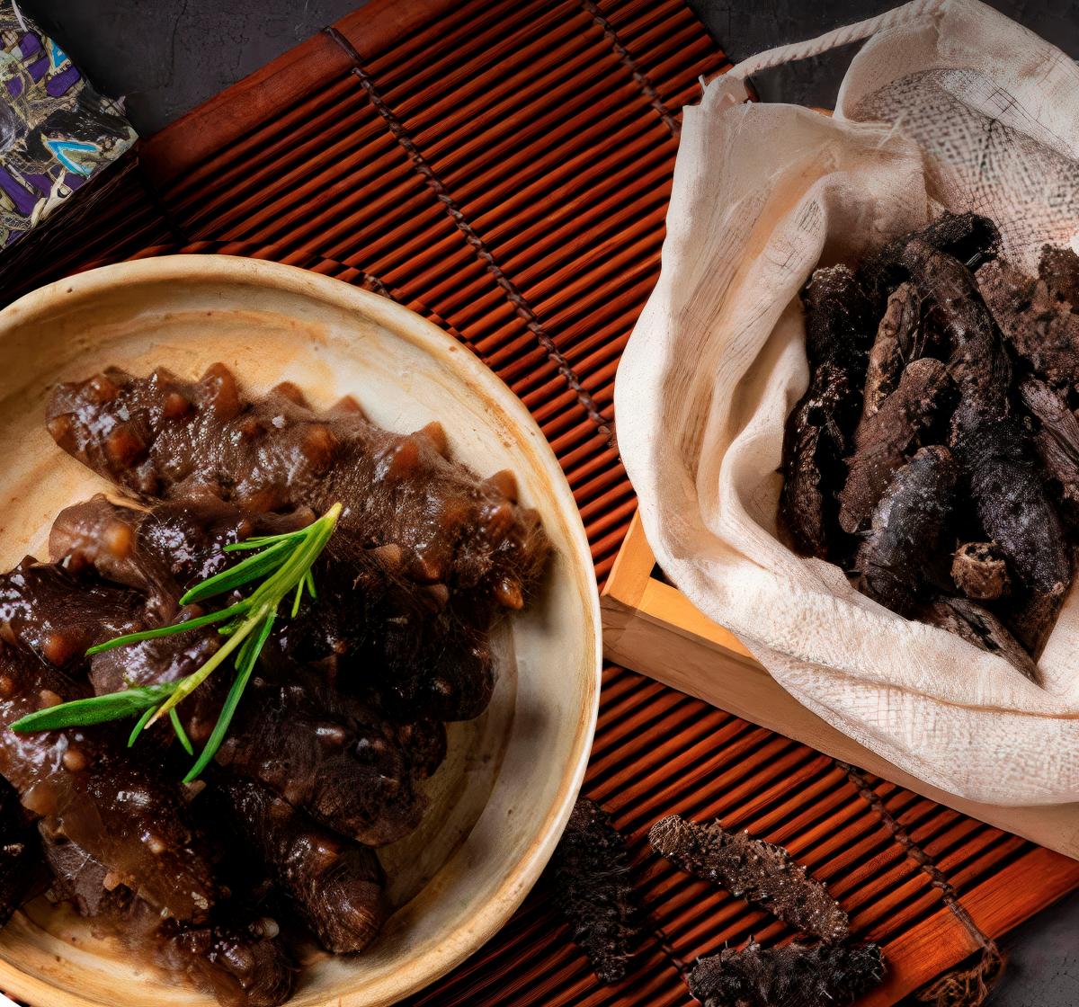 Pei Mama premium dried Korean wild sea cucumber goes well with guinea fowl onsen eggs and caviar. $!Pei Mama premium dried Korean wild sea cucumber goes well with guinea fowl onsen eggs and caviar.