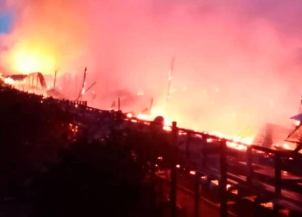 The Rumah Liun in Kapit, Sarawak which caught fire during the pre-dawn blaze. - Pic courtesy Sarawak Fire and Rescue Department