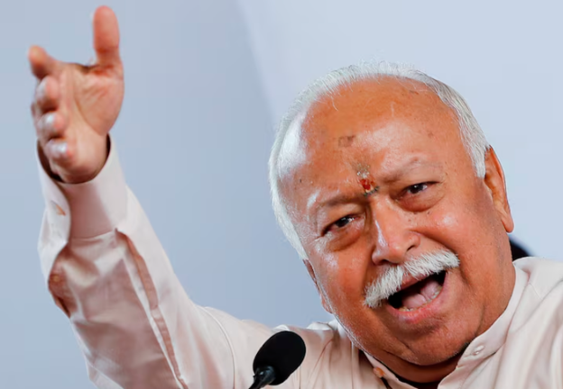 Mohan Bhagwat, chief of the Hindu nationalist organisation Rashtriya Swayamsevak Sangh (RSS), gestures as he addresses a news conference in New Delhi, India November 9, 2019. REUTERS/Adnan Abidi/File Photo