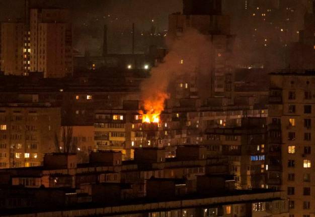 A view shows an apartment building hit by a Russian drone strike, amid Russia’s attack on Ukraine, in Kyiv, Ukraine.REUTERSpix