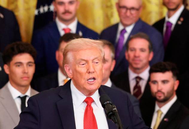 U.S. President Donald Trump speaks during an event honoring the LSU baseball NCAA national champions and the LSU-Shreveport baseball NAIA national champions at the White House in Washington, D.C., October 20, 2025. - REUTERS