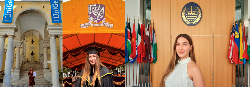 Tajra’s postgraduate student life at CUHK has been remarkable: (left) participating in summer school in Genova, (centre) graduating with a Master of Laws in International Economic Law, and (right) having a summer internship at the International Tribunal for the Law of the Sea