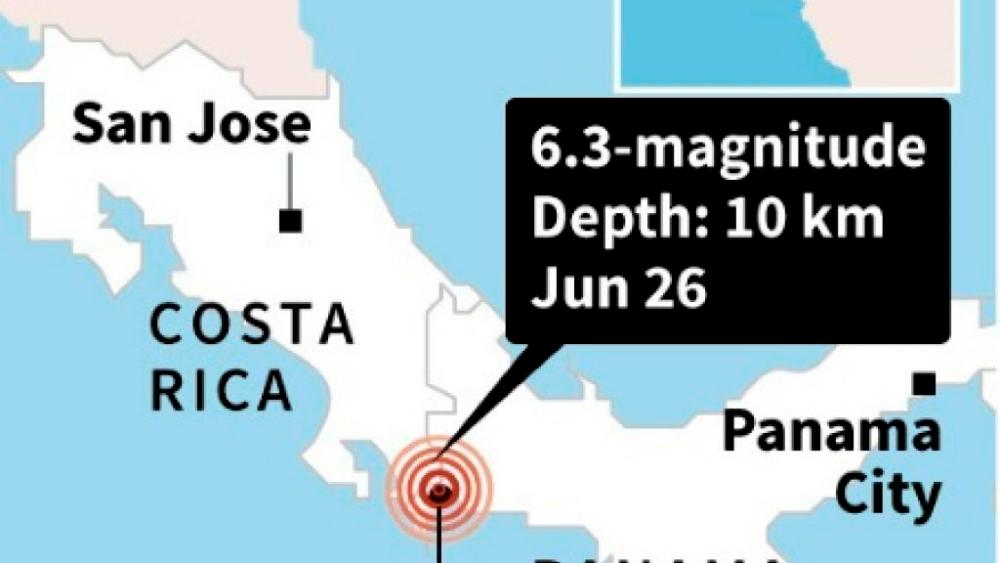 Costa Rica-Panama quake Map locating Costa Rica-Panama border where 6.3-magnitude quake hit on June 26, 2019, according to USGS. — AFP