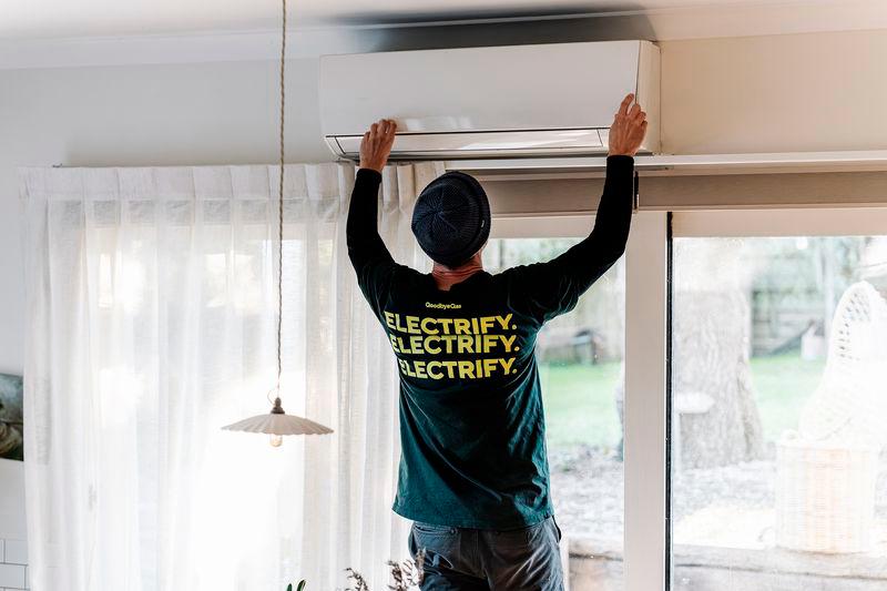 Installation of an electric split-system for heating and cooling. $!Installation of an electric split-system for heating and cooling.