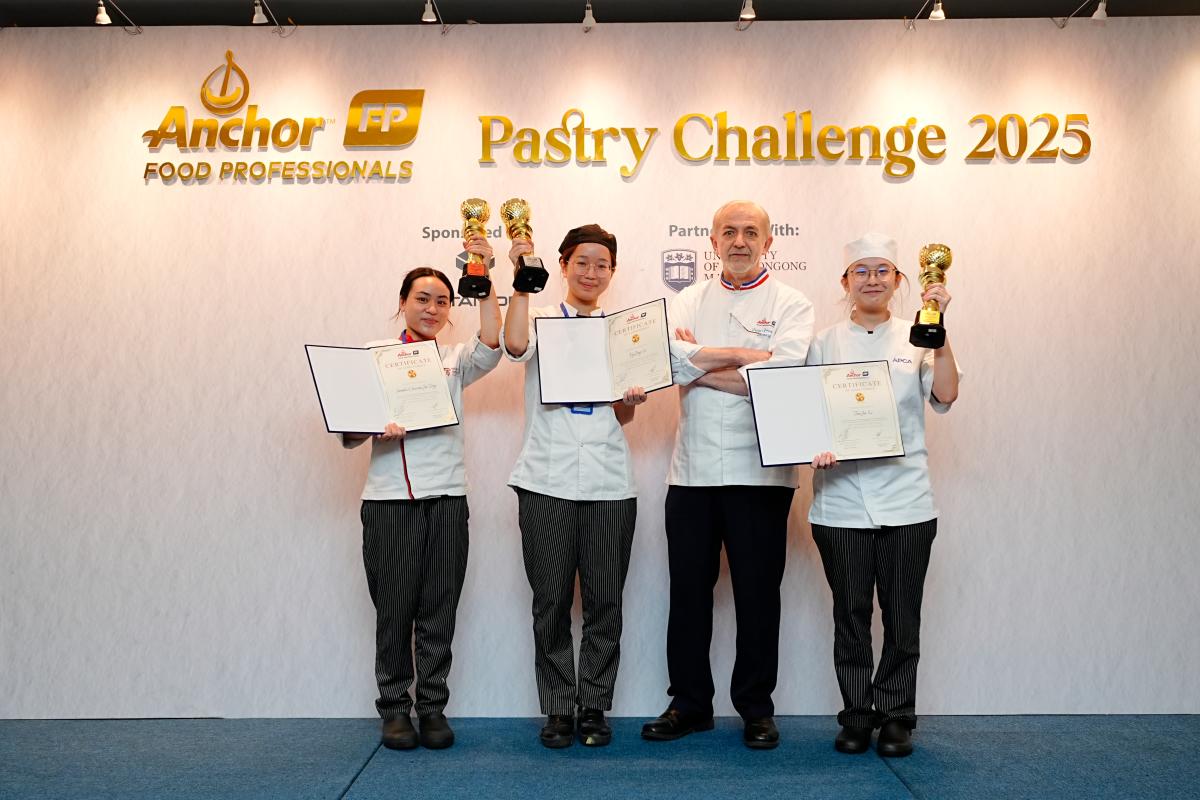 Winners of the Cake Category, alongside Chef Jean-François Arnaud, Head Judge and Anchor Brand Ambassador