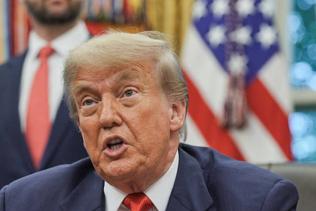 U.S. President Donald Trump speaks during a meeting with Democratic Republic of the Congo’s Foreign Minister Therese Kayikwamba Wagner and Rwanda’s Foreign Minister Olivier Nduhungirehe in the Oval Office at the White House in Washington D.C., June 27, 2025. - REUTERS