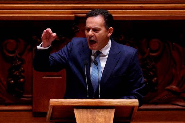 Portugal’s Prime Minister Luis Montenegro speaks during the no-confidence motion at the parliament in Lisbon, Portugal. FILEpix-AFPpix