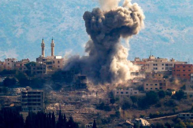 Smoke rises from the site of an Israeli airstrike that targeted the southern Lebanese village of Khiam on November 9, 2024, amid the ongoing war between Israel and Hezbollah. - AFPpix