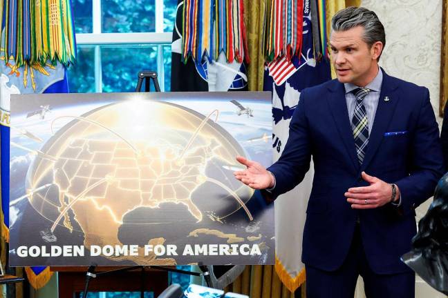U.S. Defense Secretary Pete Hegseth speaks as he makes an announcement with U.S. President Donald Trump (not pictured) regarding the Golden Dome missile defense shield, in the Oval Office of the White House in Washington, D.C., U.S., May 20, 2025. - REUTERS/Kevin Lamarque