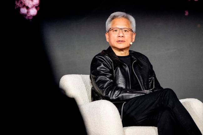 CEO of Nvidia, Jensen Huang, speaks during the launch of the supercomputer Gefion, where the new AI supercomputer has been established in collaboration with EIFO and NVIDIA at Vilhelm Lauritzen Terminal in Kastrup, Denmark October 23, 2024. Ritzau Scanpix/Mads Claus Rasmussen via REUTERS