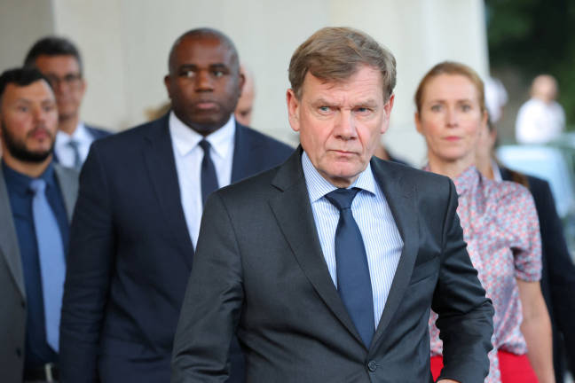 Germany’s Foreign Minister Johann Wadephul, European Union High Representative for Foreign Affairs and Security Policy Kaja Kallas and British Foreign Secretary David Lammy leave the InterContinental hotel to speak to media after nuclear talks with Iran in Geneva, Switzerland, June 20, 2025. - REUTERS