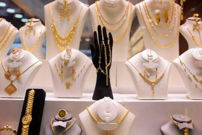 Jewellery is displayed at the Gold Souk market in Dubai, United Arab Emirates. REUTERSpix