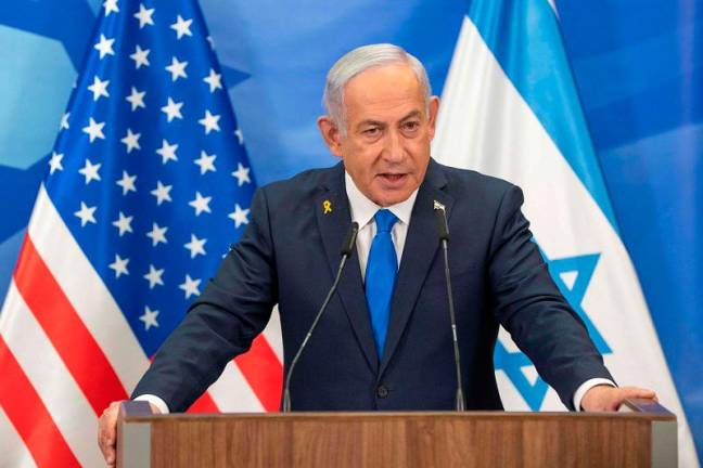 Israel’s Prime Minister Benjamin Netanyahu speaks during a joint press conference with the US Secretary of State at his office in Jerusalem on February 16, 2025. Rubio said Palestinian militant group Hamas “must be eliminated”, after meeting on February 16 with Israel’s prime minister. - Ohad Zwigenberg / POOL / AFP