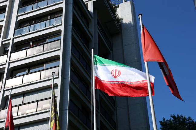 A Iranian flag flutters outside the Permanent Mission of the Islamic Republic of Iran to the United Nations in Geneva, Switzerland, June 20, 2025. - REUTERS