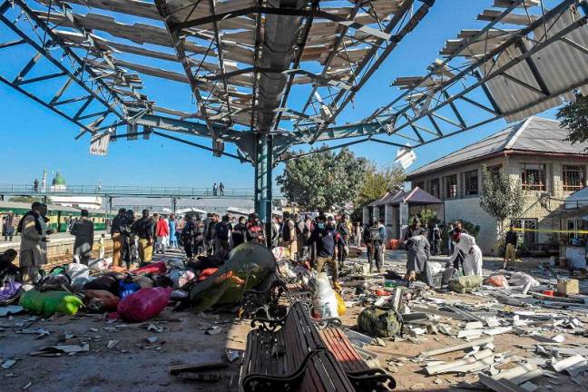 Passengers’ belongings are seen scattered on the platform after an explosion at a railway station in Quetta, in Pakistan’s Balochistan province, on November 9, 2024. Pakistani separatists killed at least 22 people on November 9 in a bombing targeting a railway station in Balochistan province, local officials and a militant group said. - Banaras KHAN / AFPpix