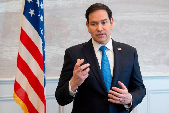 U.S. Secretary of State Marco Rubio speaks to the media during a refueling stop at Shannon Airport in Shannon, Ireland, RETUERSpix