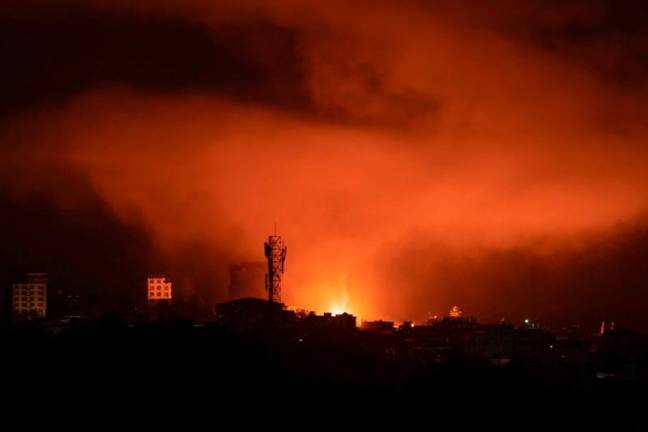 (FILES) An explosion occurs during a bombardment carried out by Myanmar's military in Lashio in Myanmar's northern Shan State on September 24, 2024. Four years after the military coup of February 1, 2021, Myanmar is still in the grip of a bloody civil war. - AFPpix