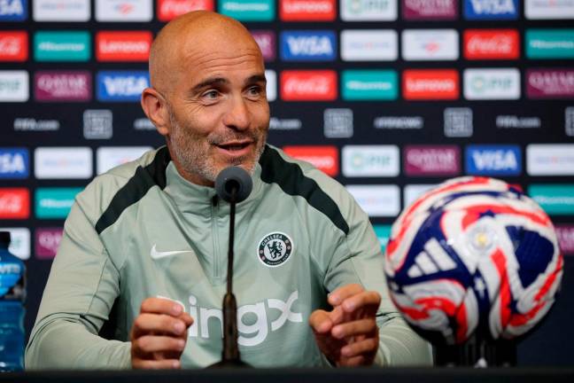 Enzo Maresca, Manager of Chelsea, talks to the media during the Training/Press Conference ahead of their FIFA Club World Cup 2025 Group D match between Los Angeles FC and Chelsea FC at Mercedes-Benz Stadium on June 15, 2025 in Atlanta, Georgia. - Alex Grimm/Getty Images/AFP