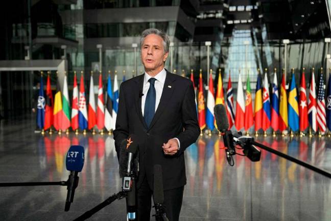 US Secretary of State Antony Blinken talks to the press following a North Atlantic Council Meeting at NATO’s headquarters during his one-day visit in Brussels for Ukraine talks with NATO chief, European Union diplomacy boss and Ukraine’s Foreign Minister, on November 13, 2024 in Brussels. - NICOLAS TUCAT / POOL / AFPpix