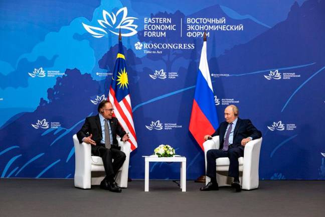 Prime Minister Datuk Seri Anwar Ibrahim during a bilateral meeting with Russian President Vladimir Putin in conjunction with the 9th Eastern Economic Forum (EEF). - BERNAMApix