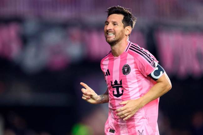 Lionel Messi celebrates after scoring the team’s second goal during the MLS match between Inter Miami CF and LA Galaxy at Chase Stadium on August 16, 2025 in Fort Lauderdale, Florida. - Getty Images via AFP