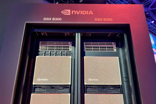 Data center servers and components containing the newest artificial intelligence chips from Nvidia are seen on display at the company's GTC software developer conference in San Jose, California, U.S., March 19, 2025. -REUTERSpix