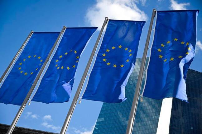 European Union flags flutter on the day European Central Bank (ECB) President Christine Lagarde speaks to reporters following the Governing Council's monetary policy meeting in Frankfurt, Germany September 12, 2024. - REUTERS/Jana Rodenbusch