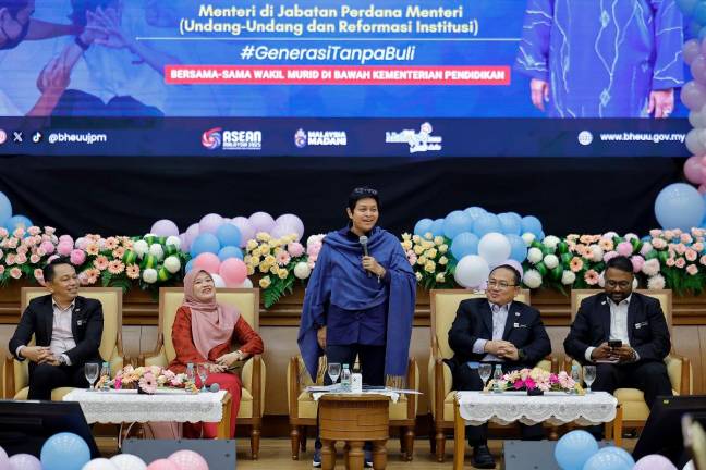 Minister in the Prime Minister’s Department (Law and Institutional Reform), Datuk Seri Azalina Othman Said, speaking during the Anti-Bullying Town Hall Session with student representatives under the Ministry of Education at the Legal Affairs Building, today.