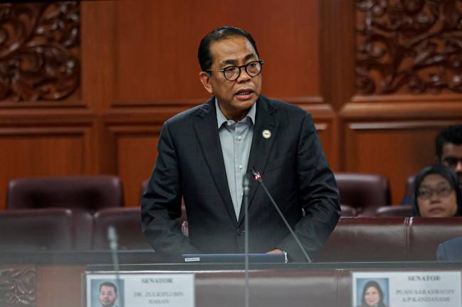 Defence Minister Datuk Seri Mohamed Khaled Nordin speaking at the Dewan Negara yesterday. - Bernama pic